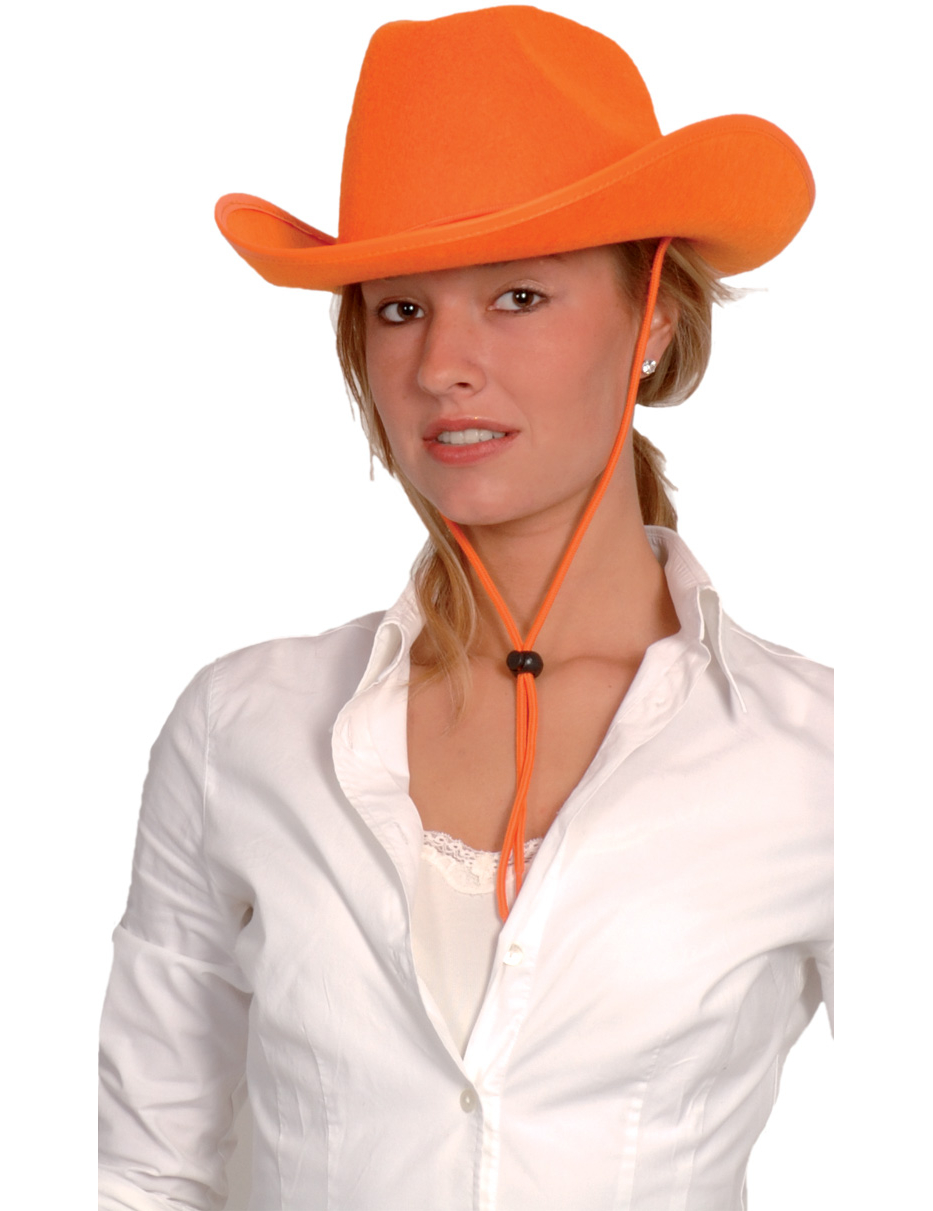 Chapeau cowboy orange adulte