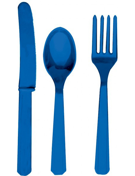 Couverts en plastique bleu