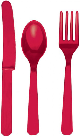 Couverts en plastique rouge