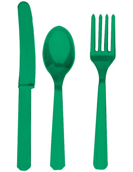 Couverts en plastique vert