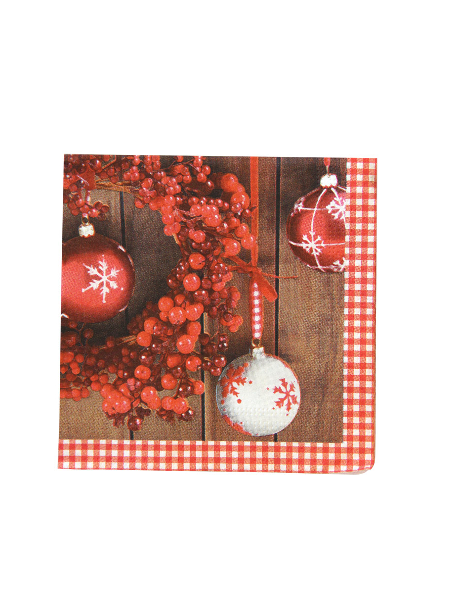 20 Serviettes en papier Vichy Noël 33 x 33 cm