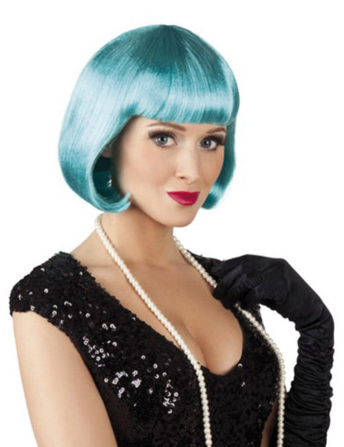 Perruque courte turquoise femme