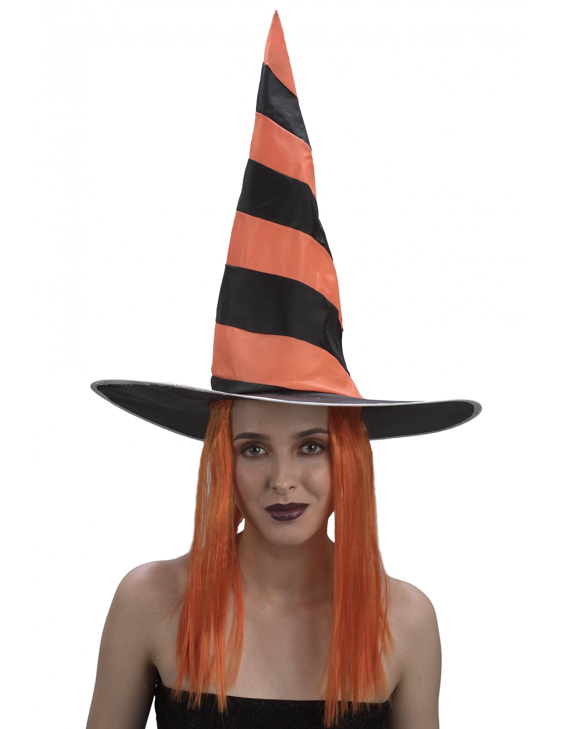 Chapeau avec perruque sorcière femme Halloween
