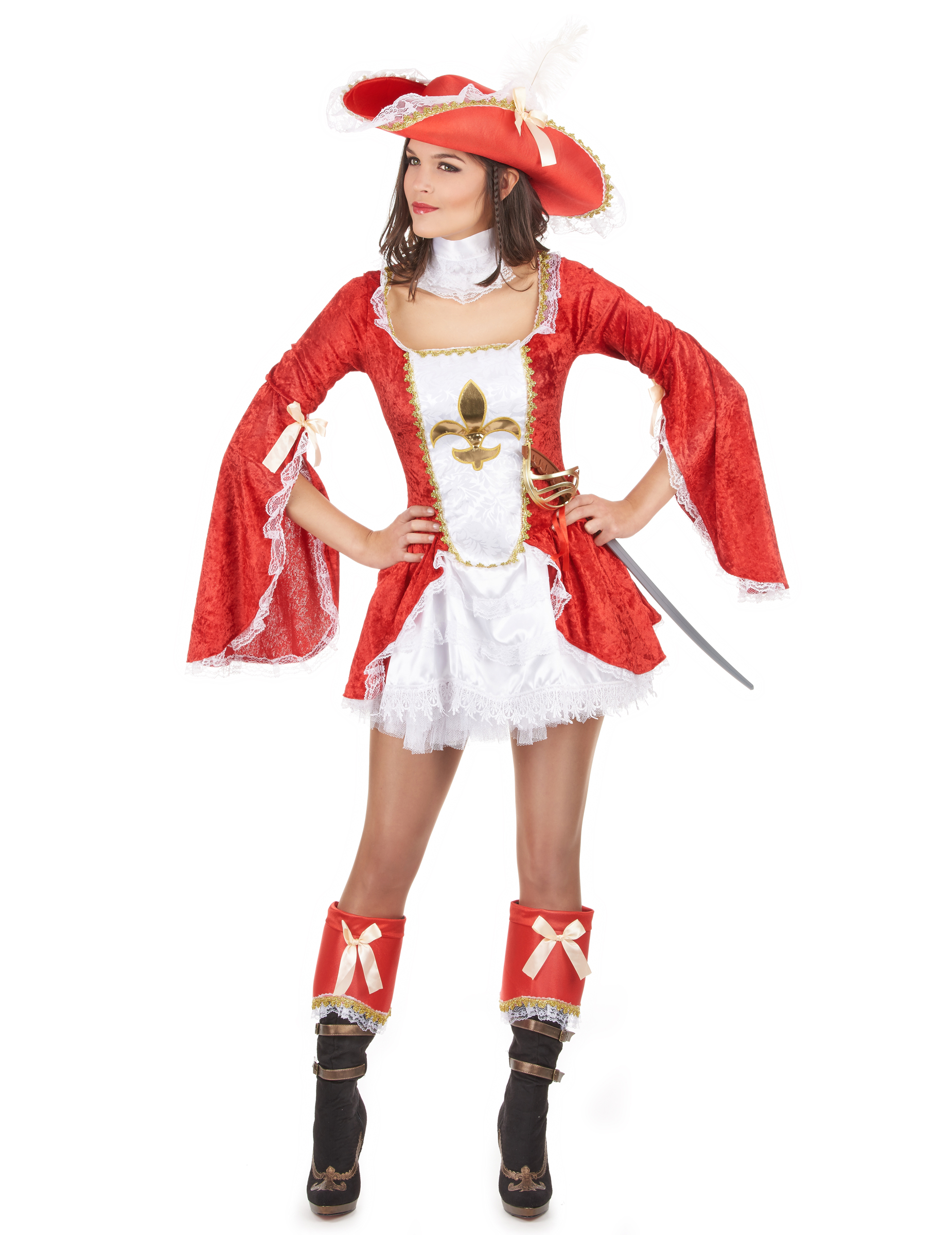 Déguisement mousquetaire sexy rouge femme