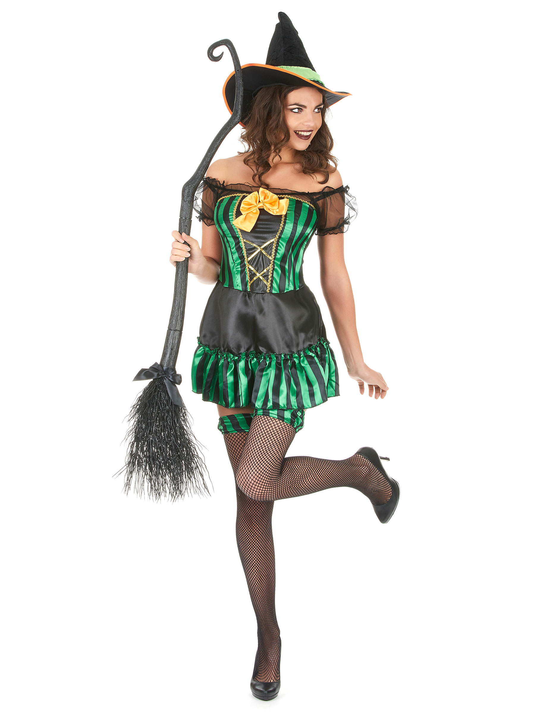 Déguisement sorcière vert et noir femme Halloween