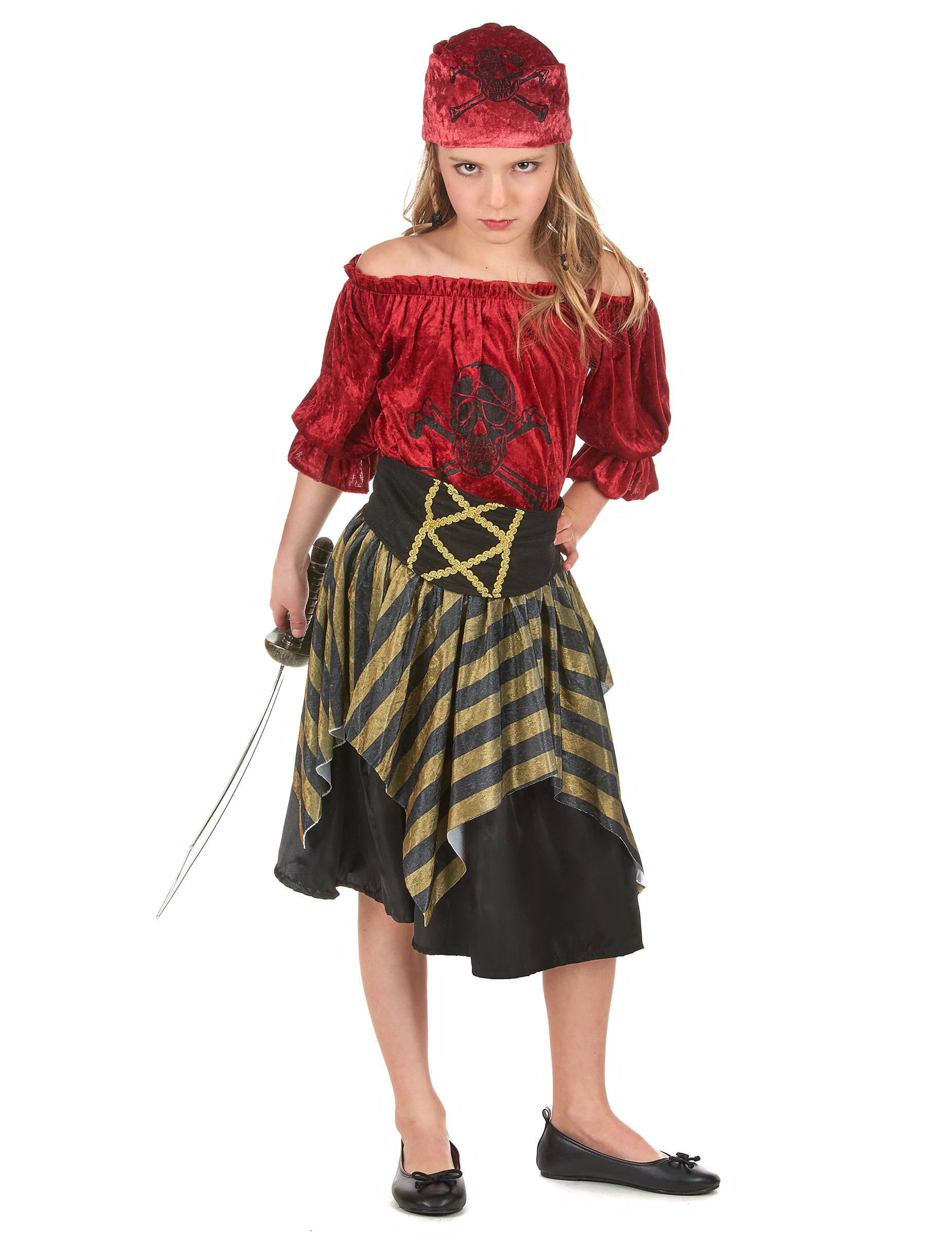 Déguisement pirate rayures dorées fille