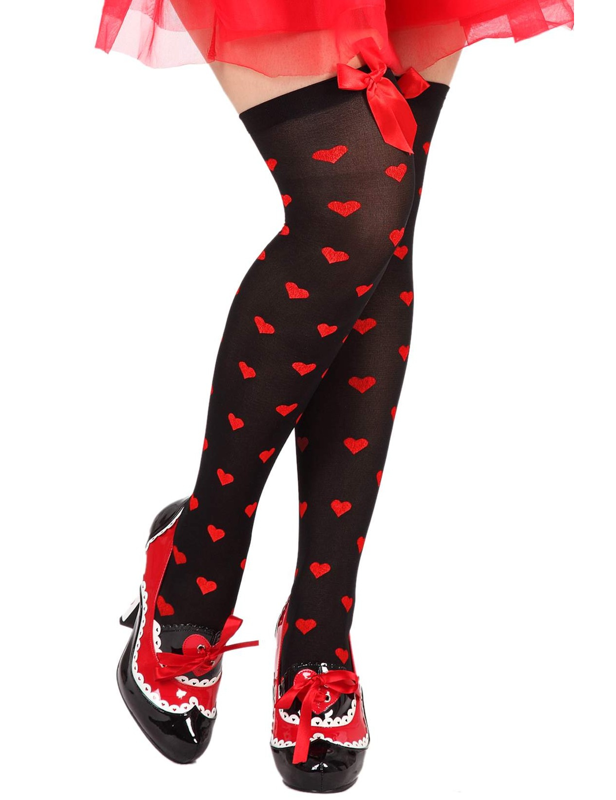 Bas noir coeurs rouges femme