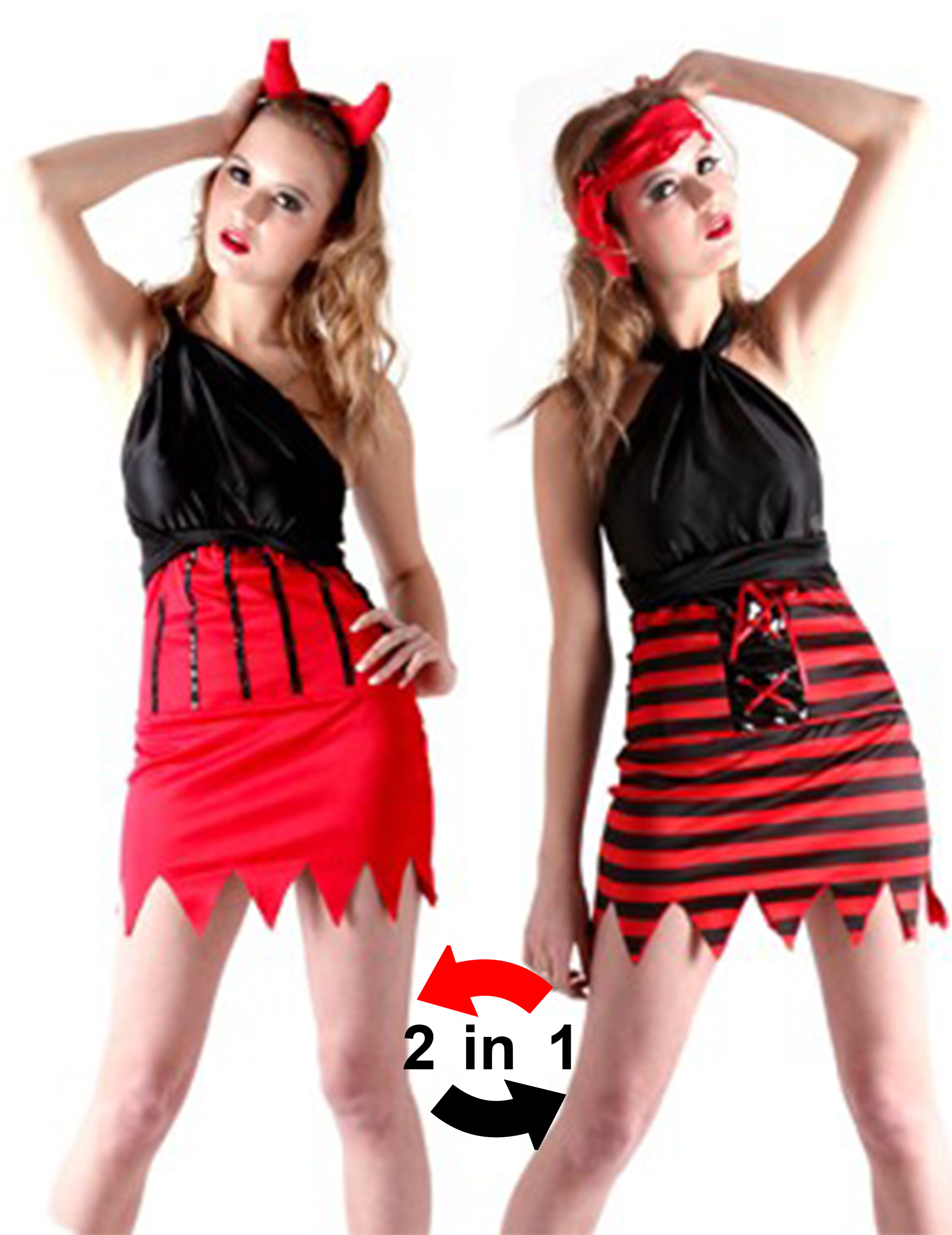 Déguisement reversible pirate et démon femme
