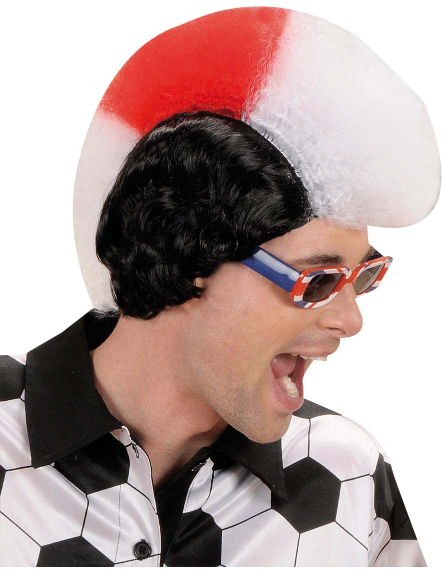Perruque supporter blanche et rouge homme