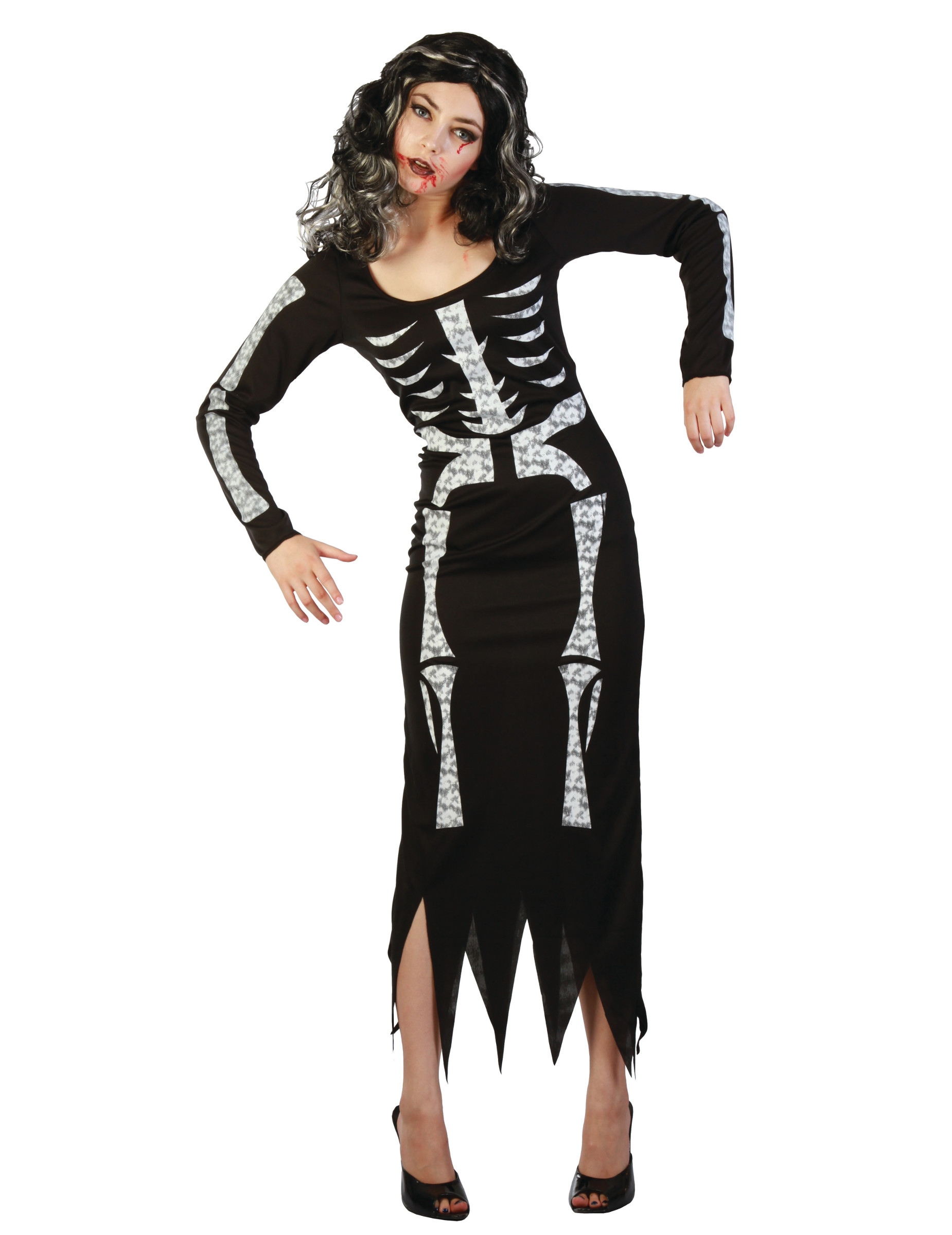 Déguisement squelette long femme Halloween