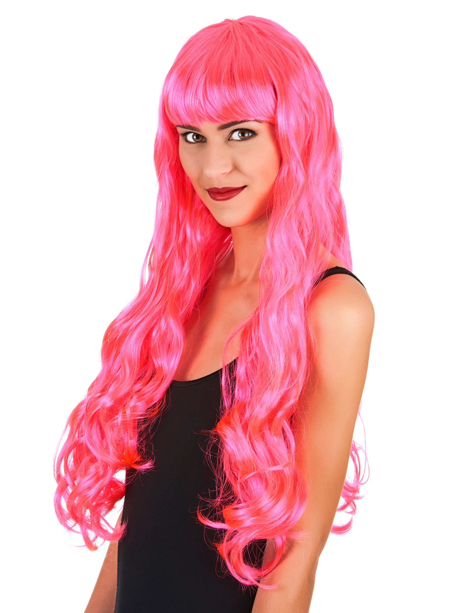 Perruque longue rose femme