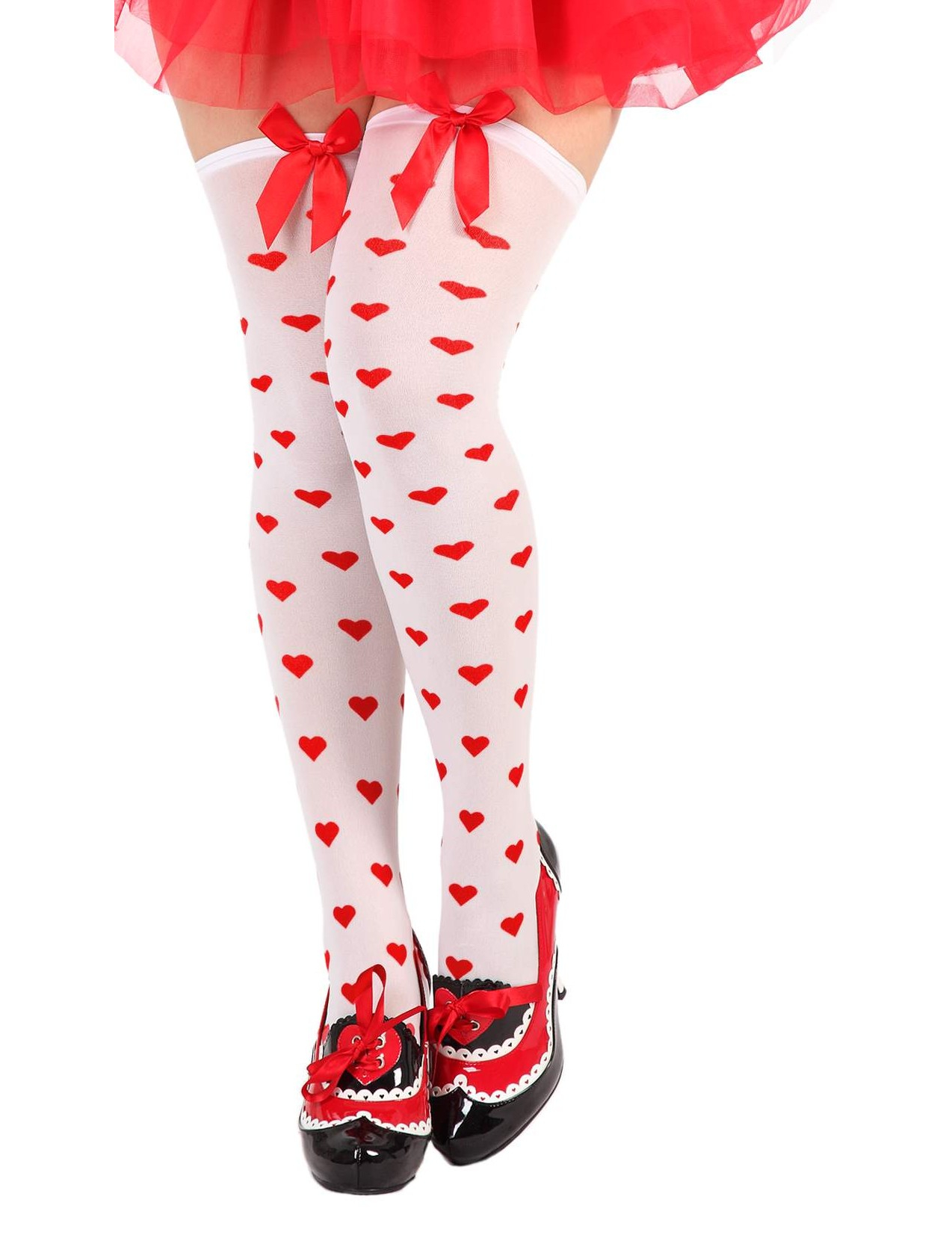 Bas blancs coeurs rouges femme