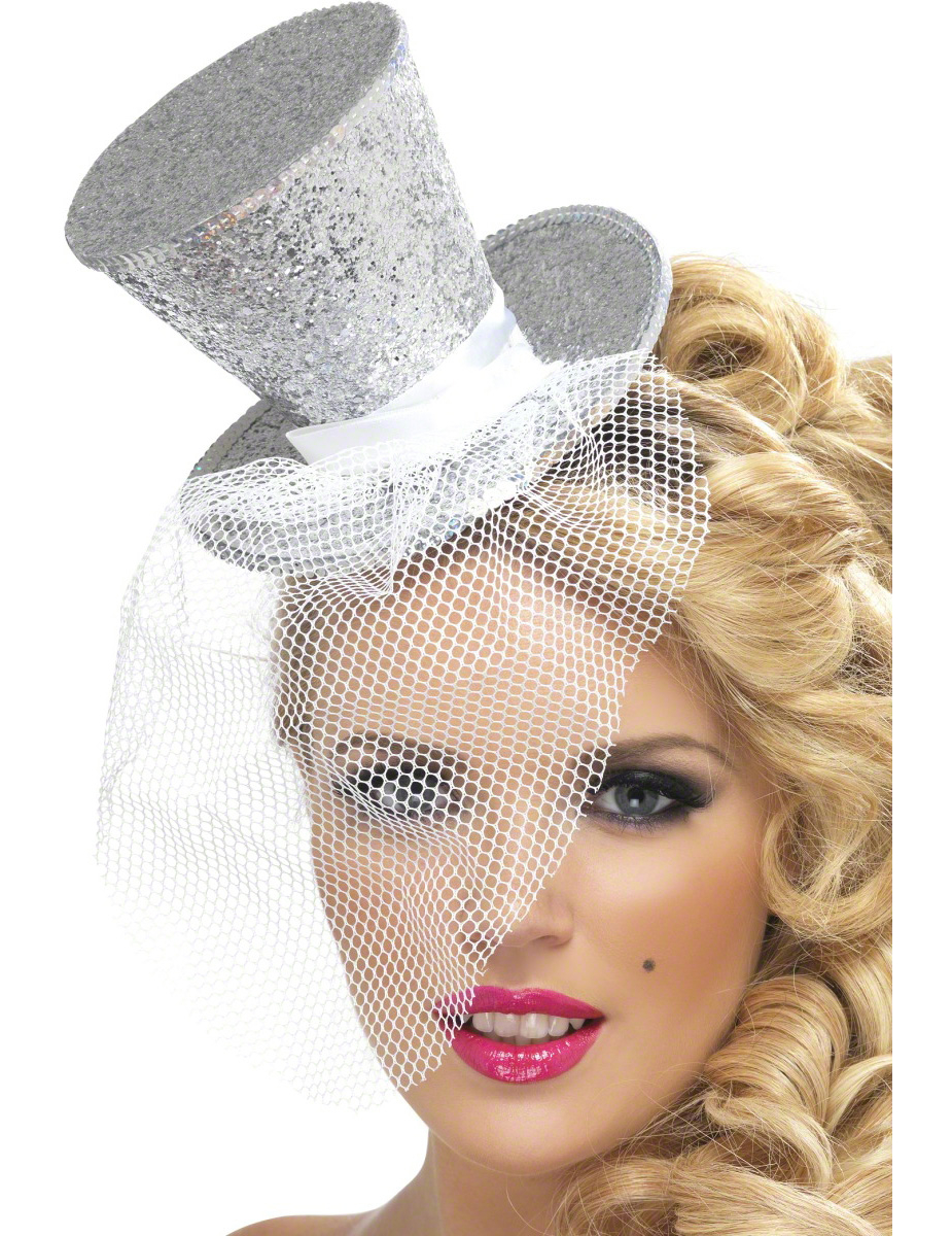Mini chapeau haut de forme argent femme