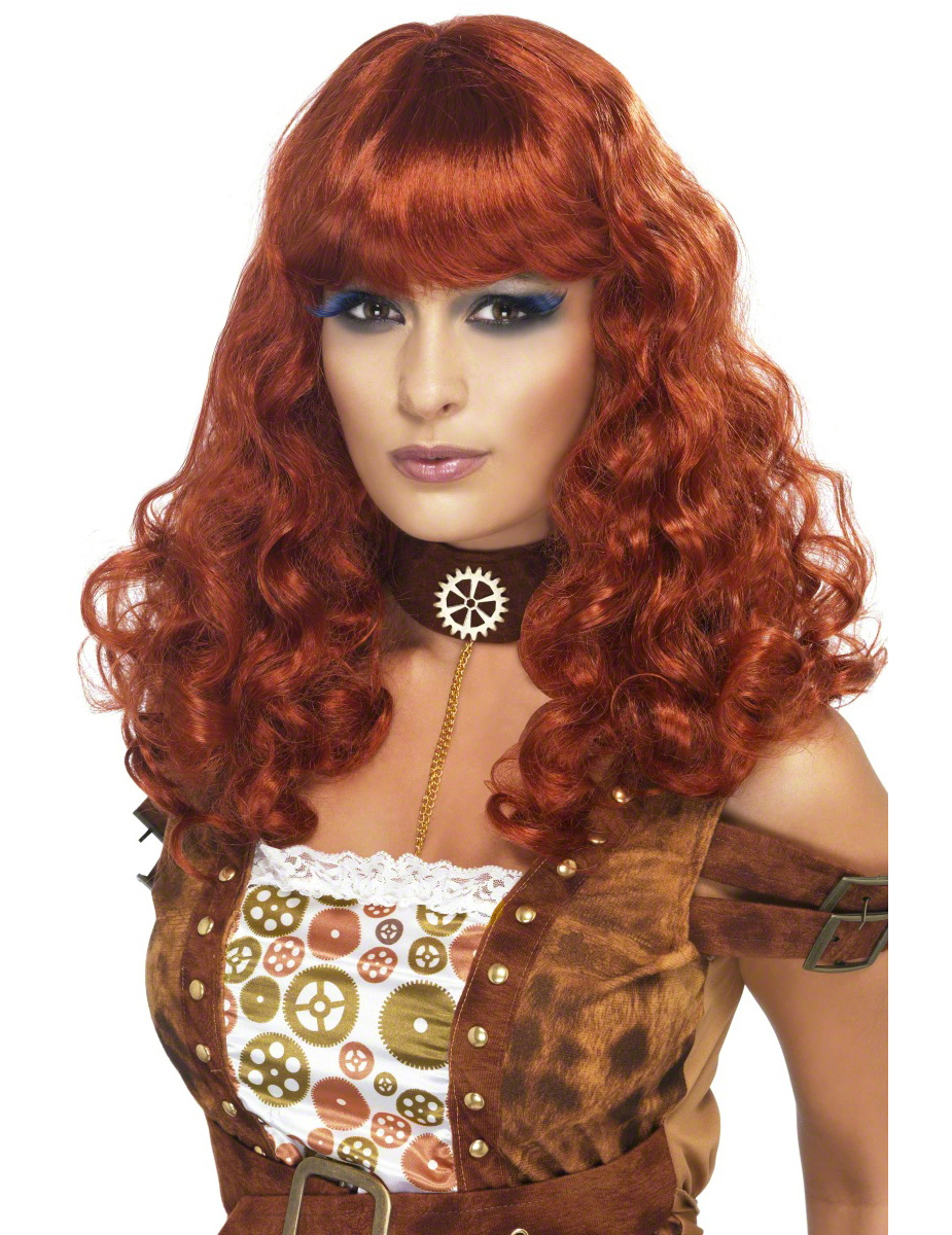 Perruque longue auburn bouclée femme