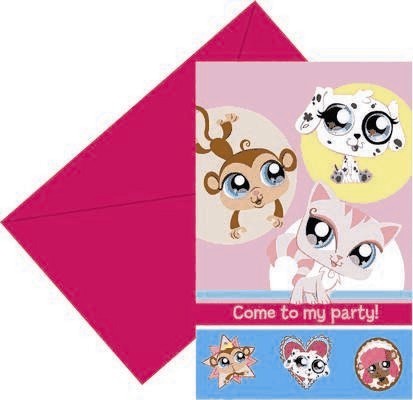 6 cartes d'invitation Pet Shop