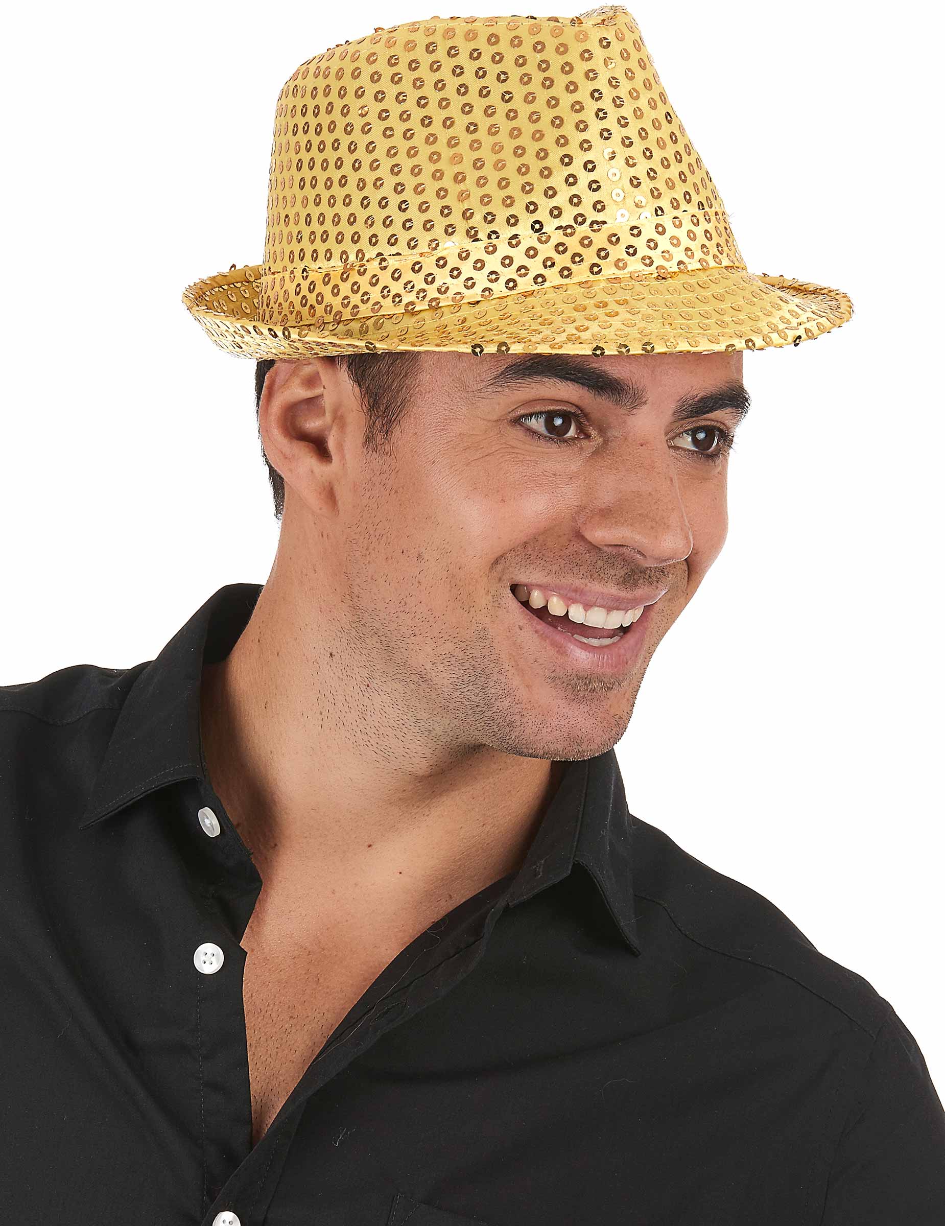 Chapeau borsalino à sequins doré adulte