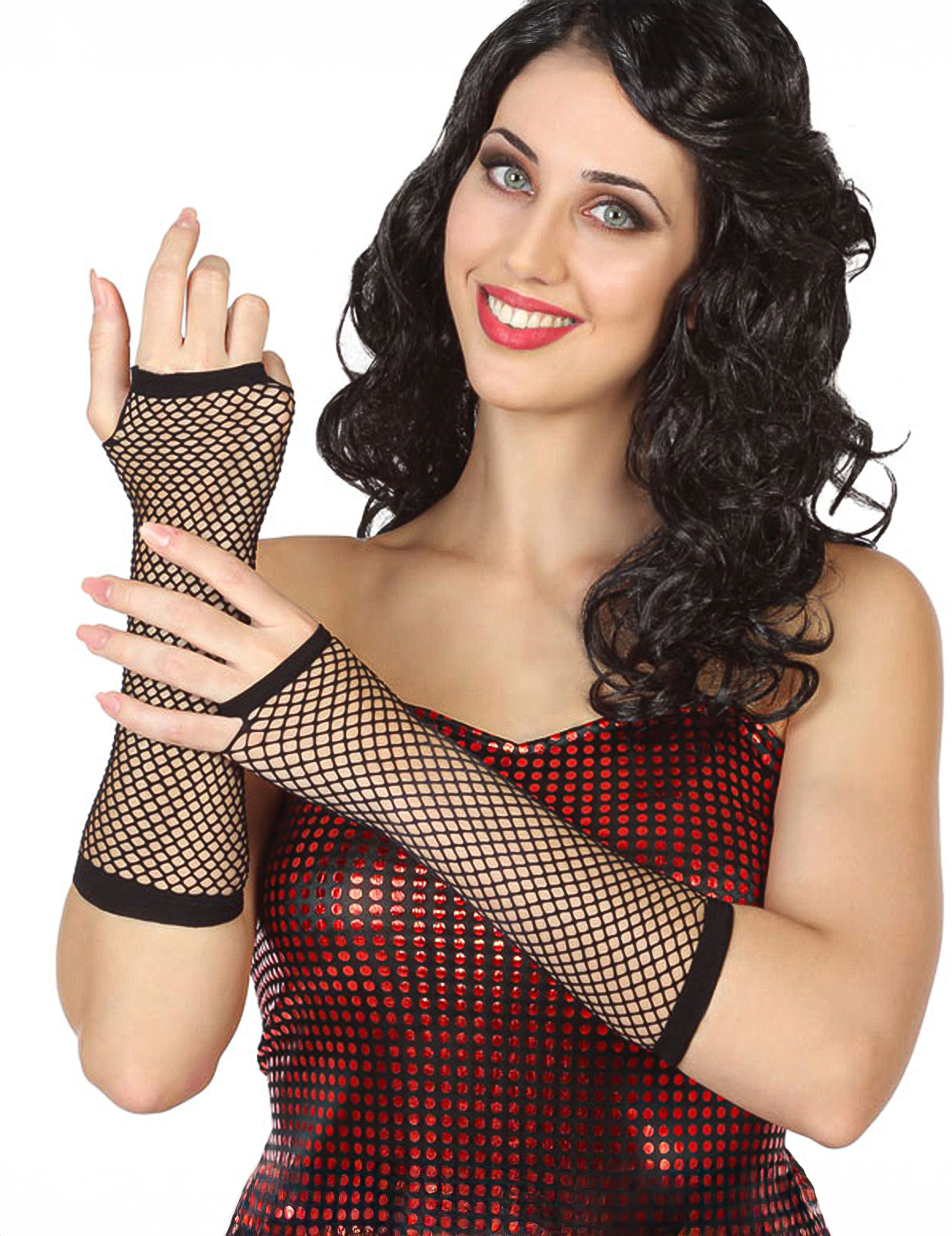 Mitaines longues résille noires femme