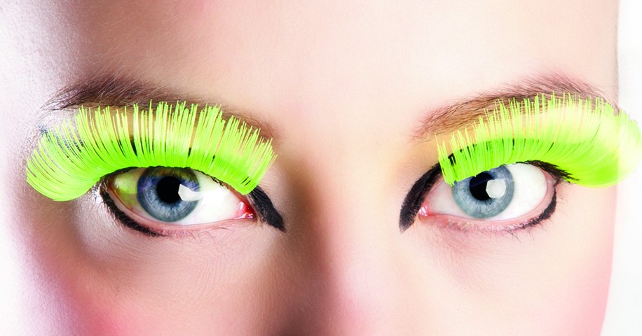 Faux cils longs jaunes fluo adulte