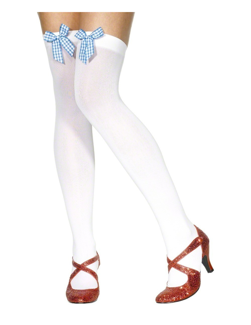 Bas blanc avec noeud bleu et blanc femme