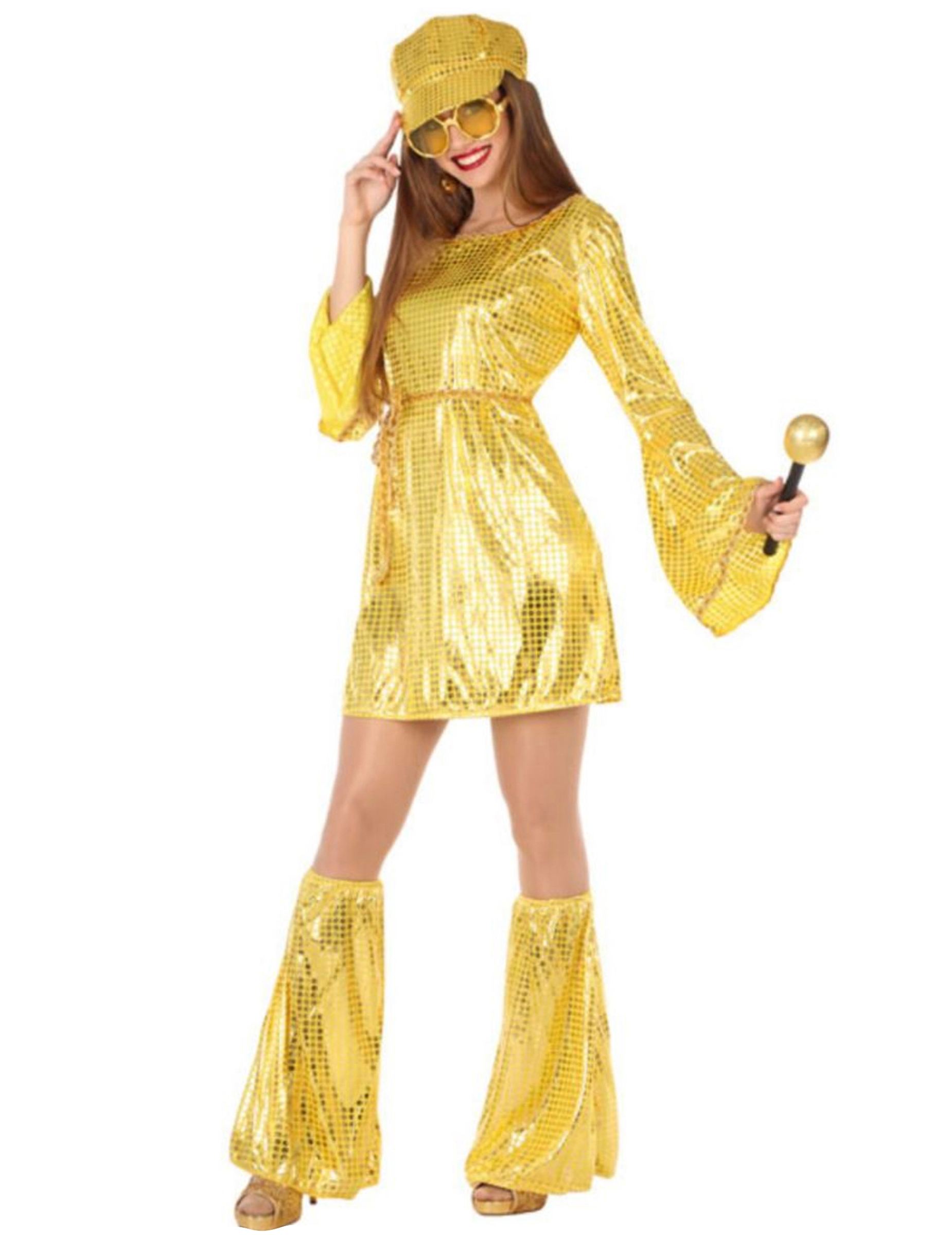 Déguisement disco doré à paillettes femme