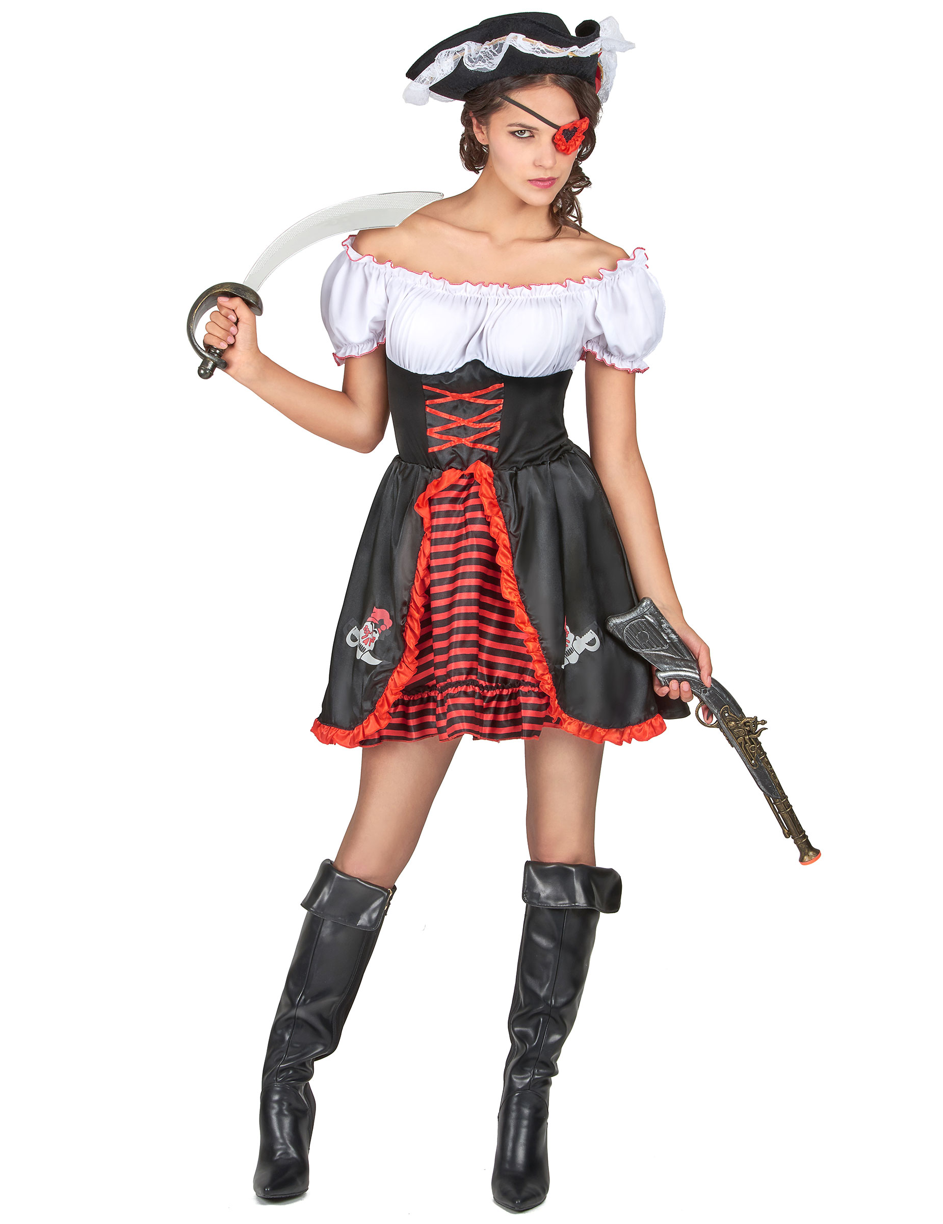 Déguisement pirate femme sexy noir et rouge