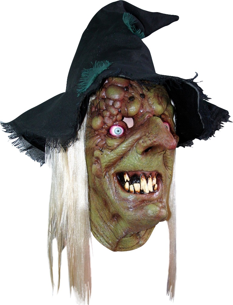 Masque sorcier pustuleux adulte avec chapeau et cheveux