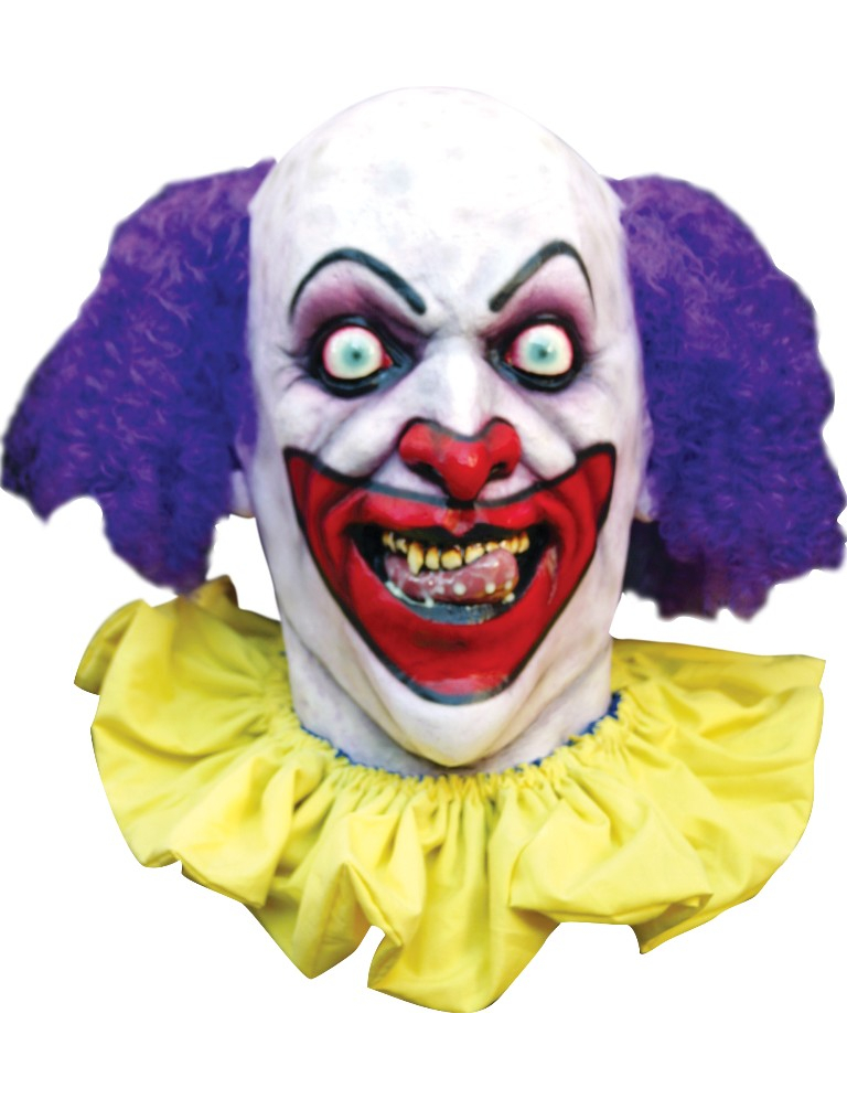Masque intégral clown terrifiant halloween adulte cheveux violets