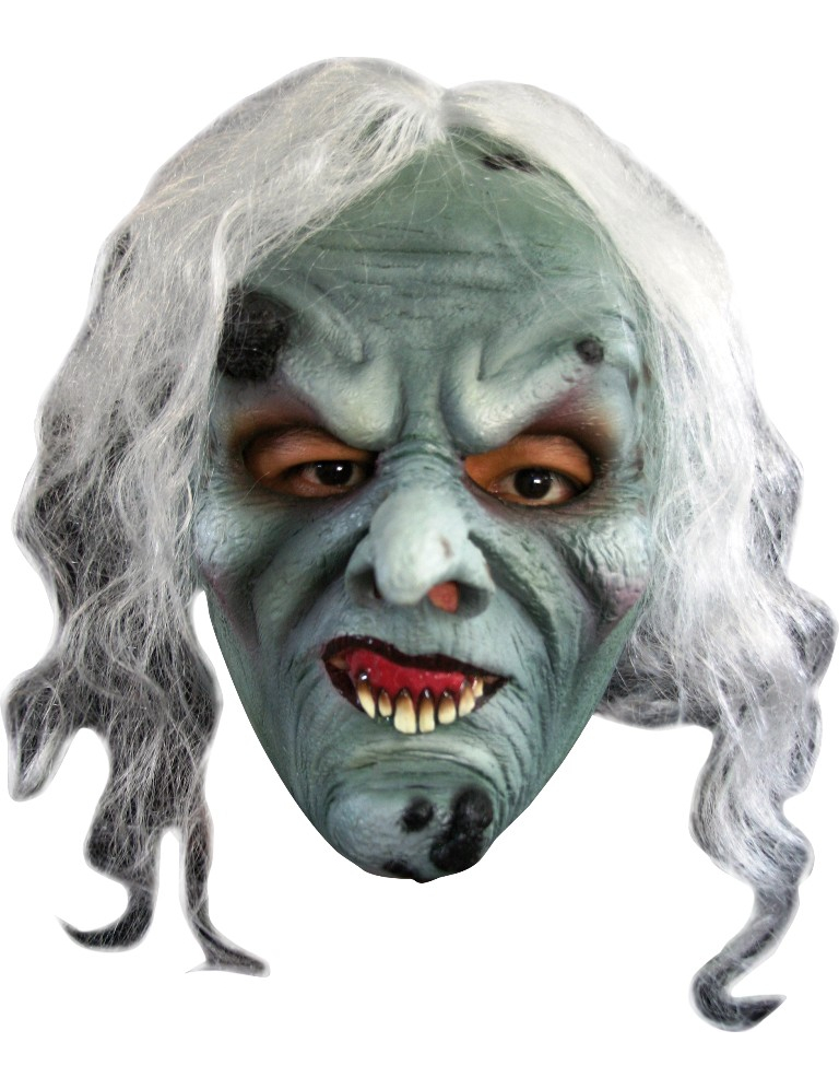 Masque sorcière verte avec cheveux adulte Halloween