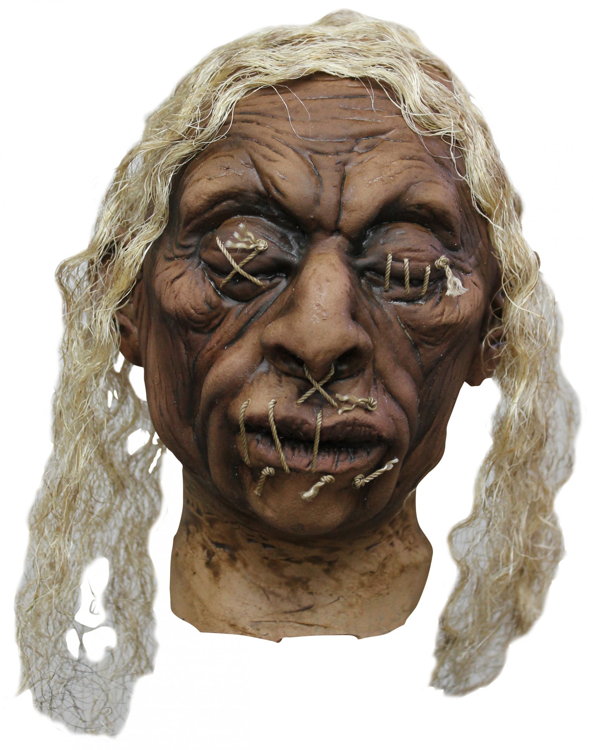 Décoration tête vaudou cheveux blancs adulte Halloween