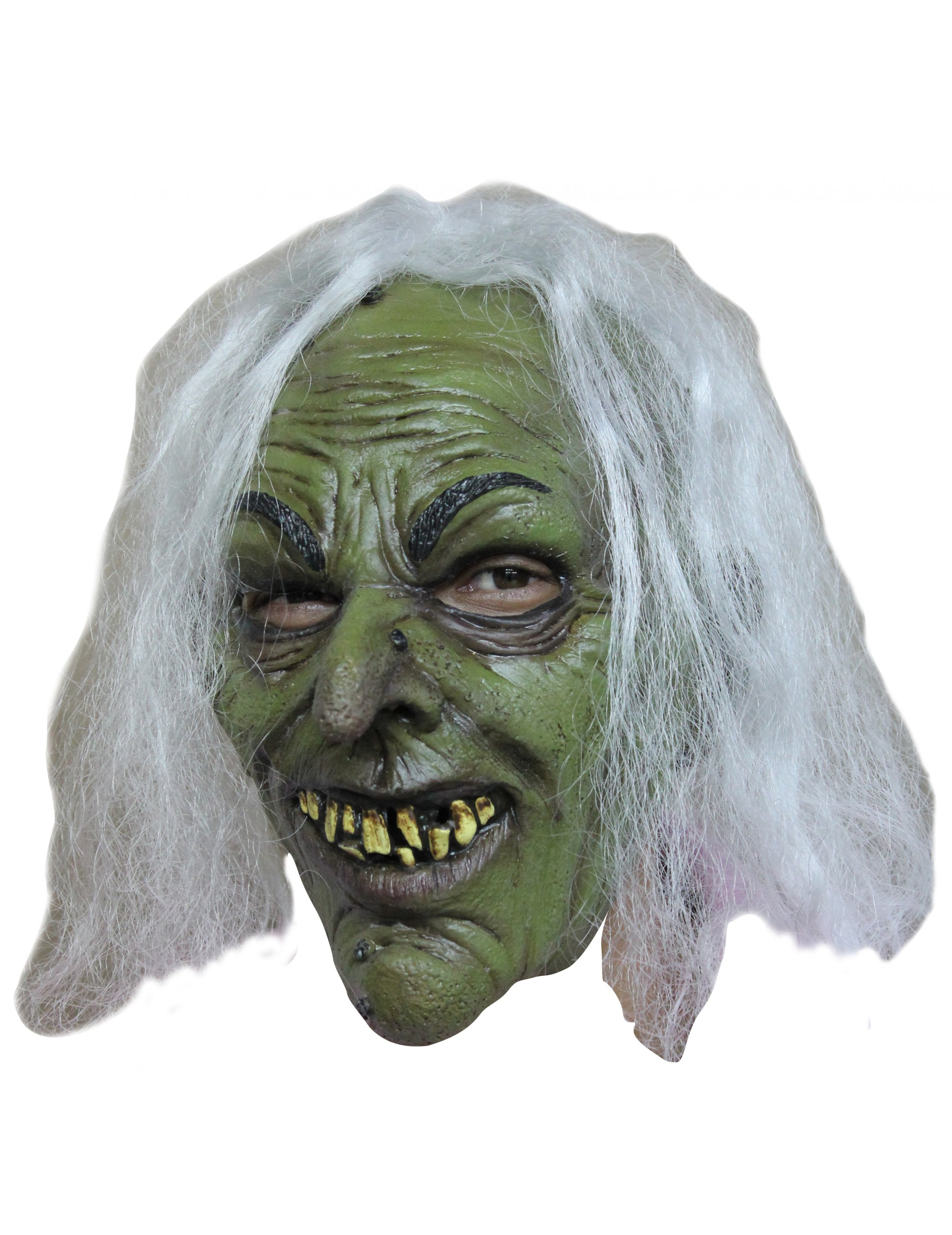 Masque sorcière cheveux gris Halloween