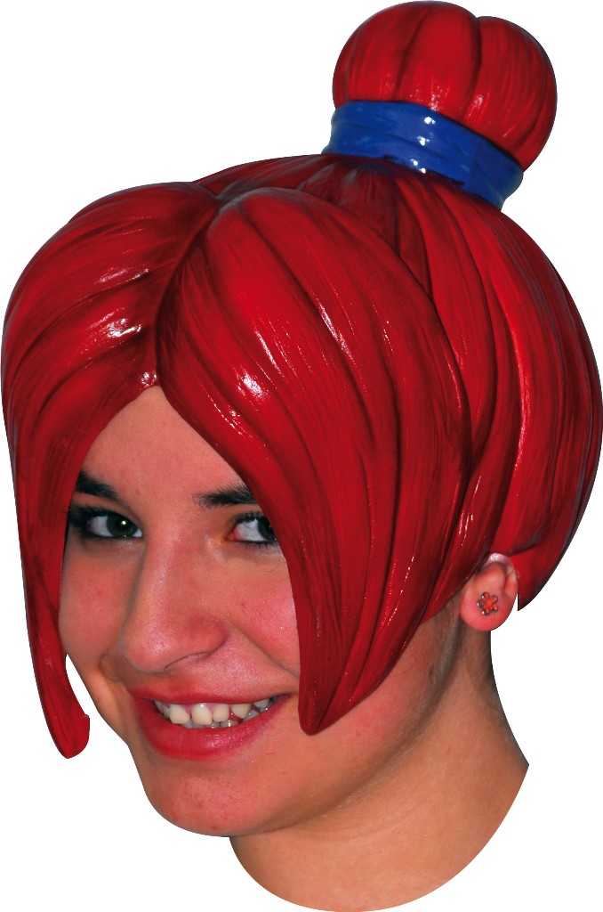Perruque manga rouge coiffure chignon en latex adulte femme