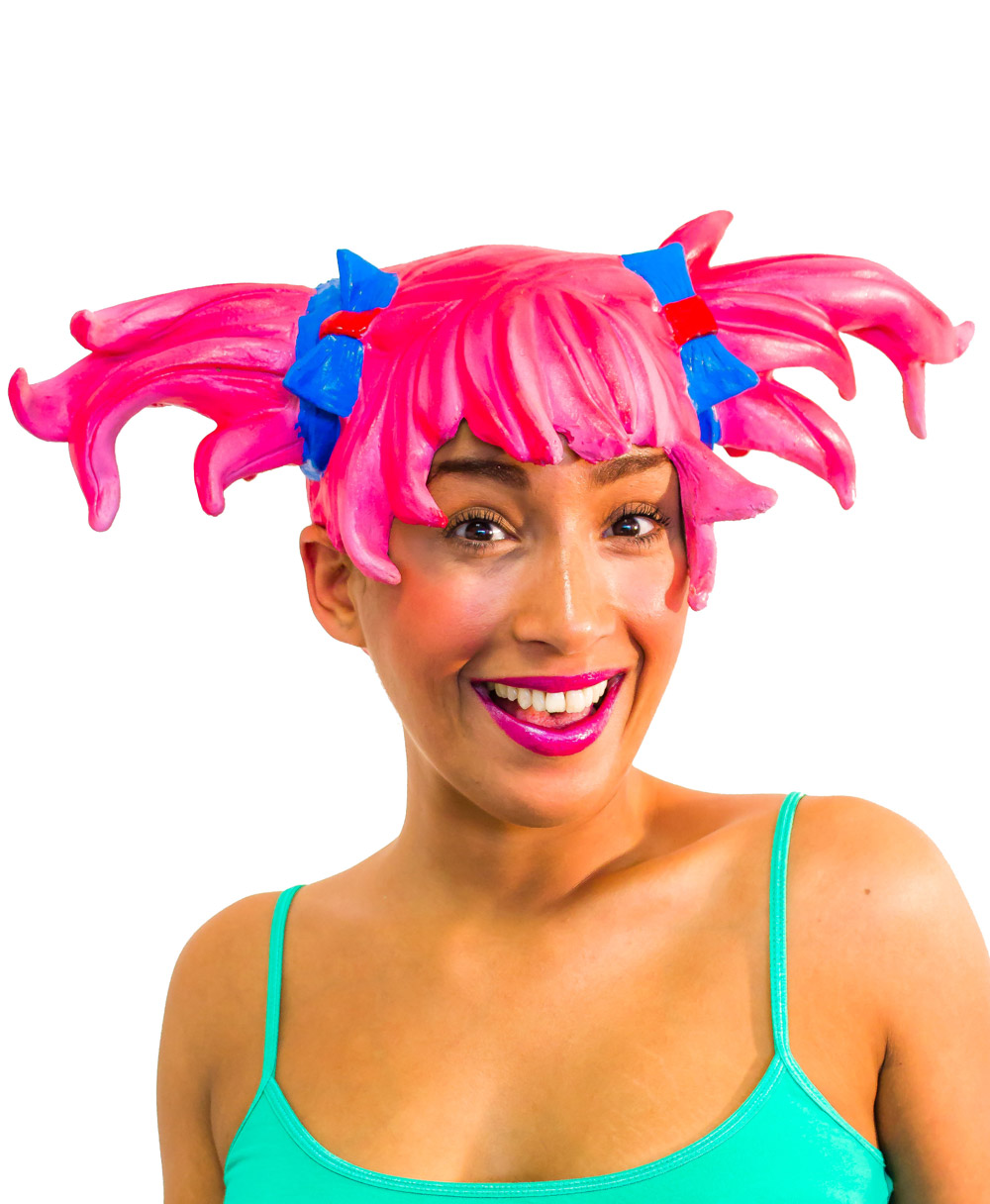 Perruque manga en latex rose adulte femme