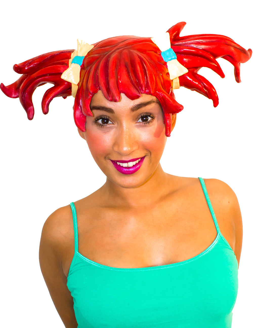 Perruque manga rouge en latex adulte femme