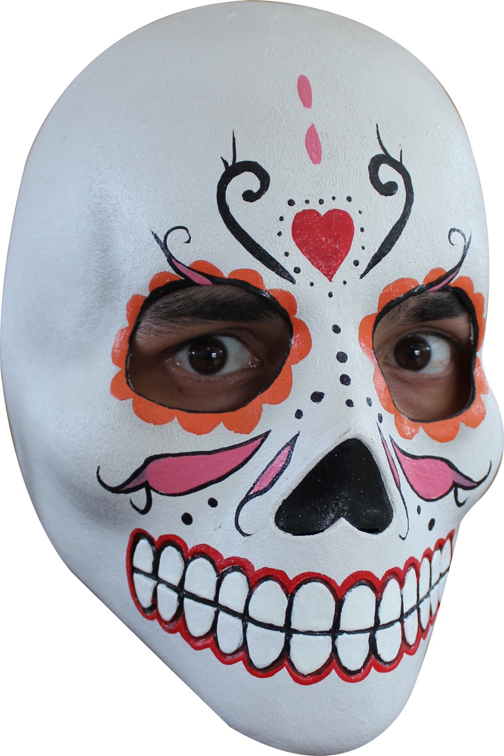 Masque crâne adulte Dia de los Muertos orange rouge et rose