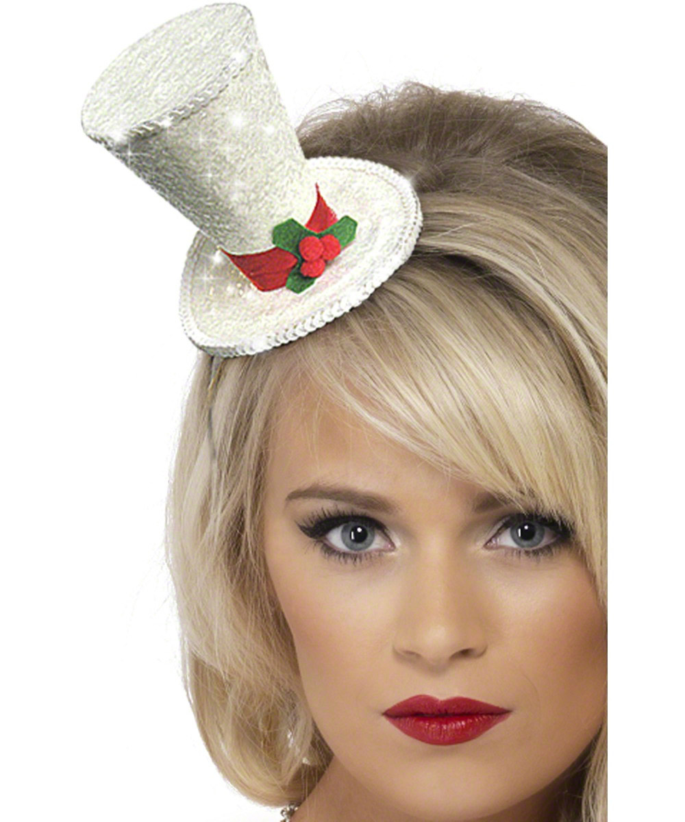 Mini chapeau haut de forme blanc adulte Noël