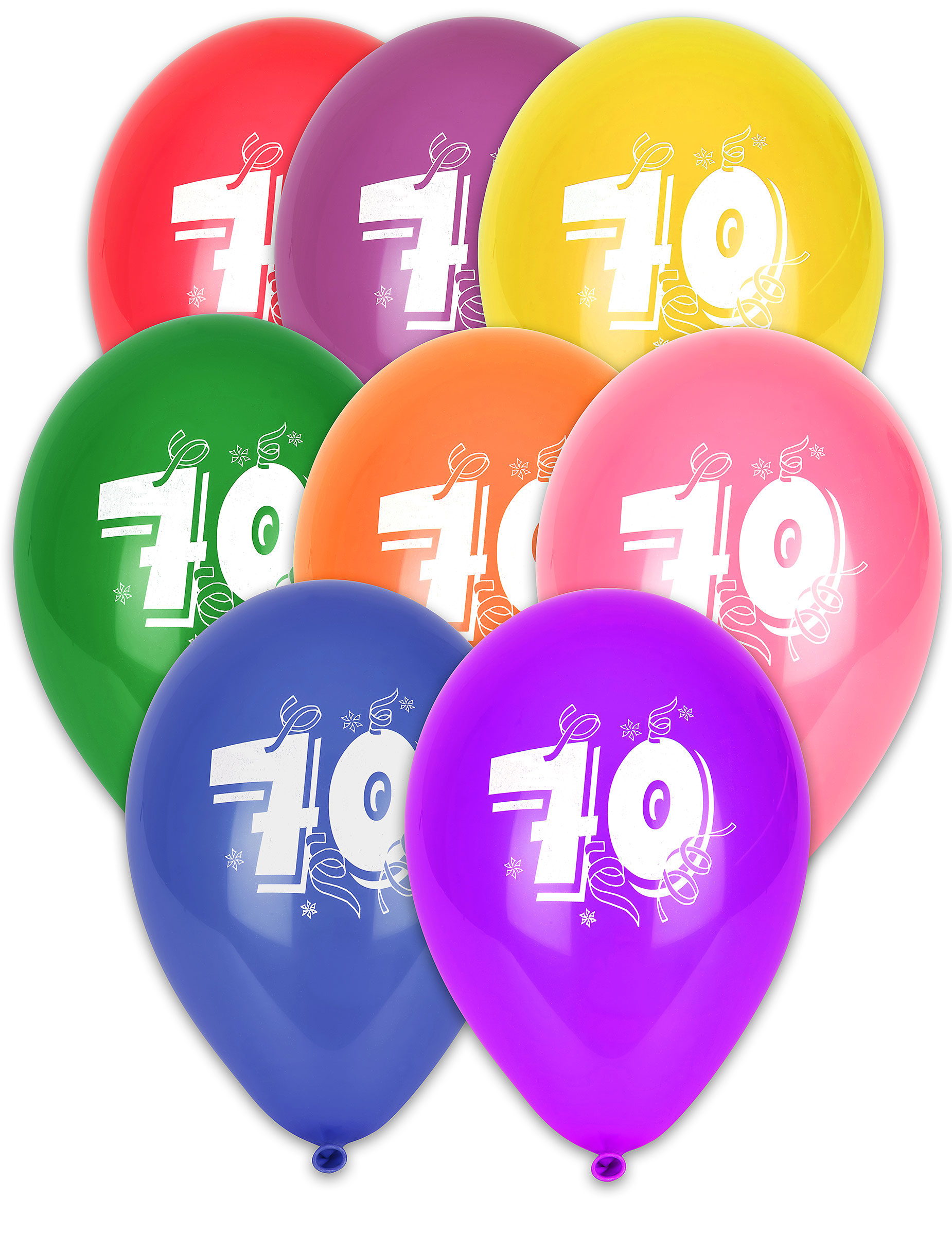8 Ballons chiffre 70 multicolores 30 cm