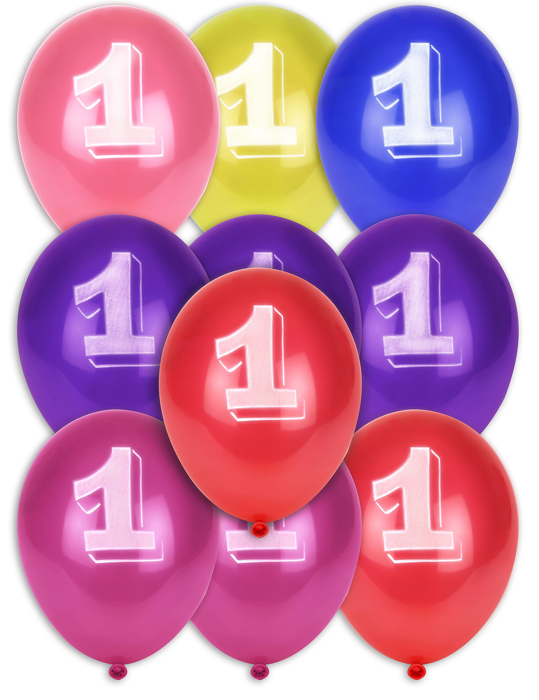 8 Ballons chiffre 1 multicolores 30 cm