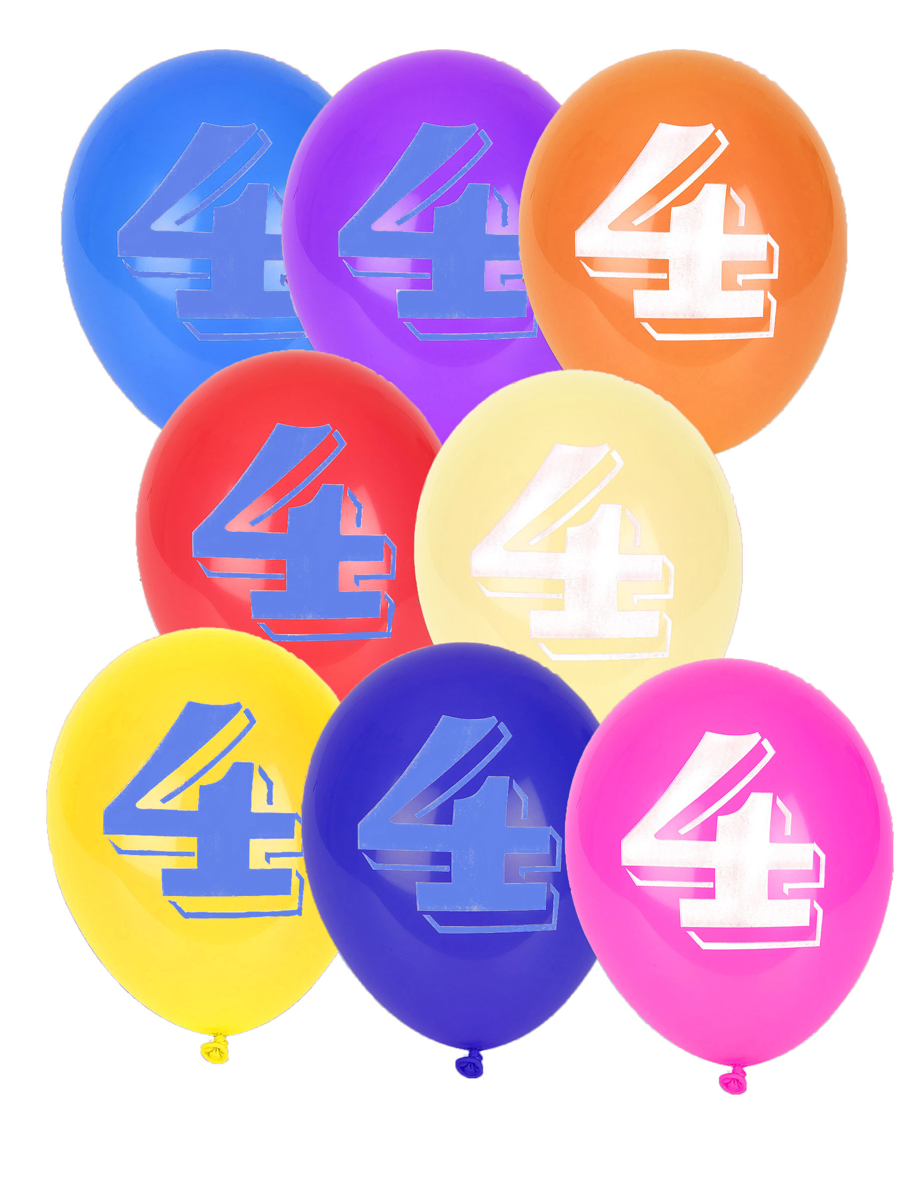 8 Ballons chiffre 4 multicolores 30 cm