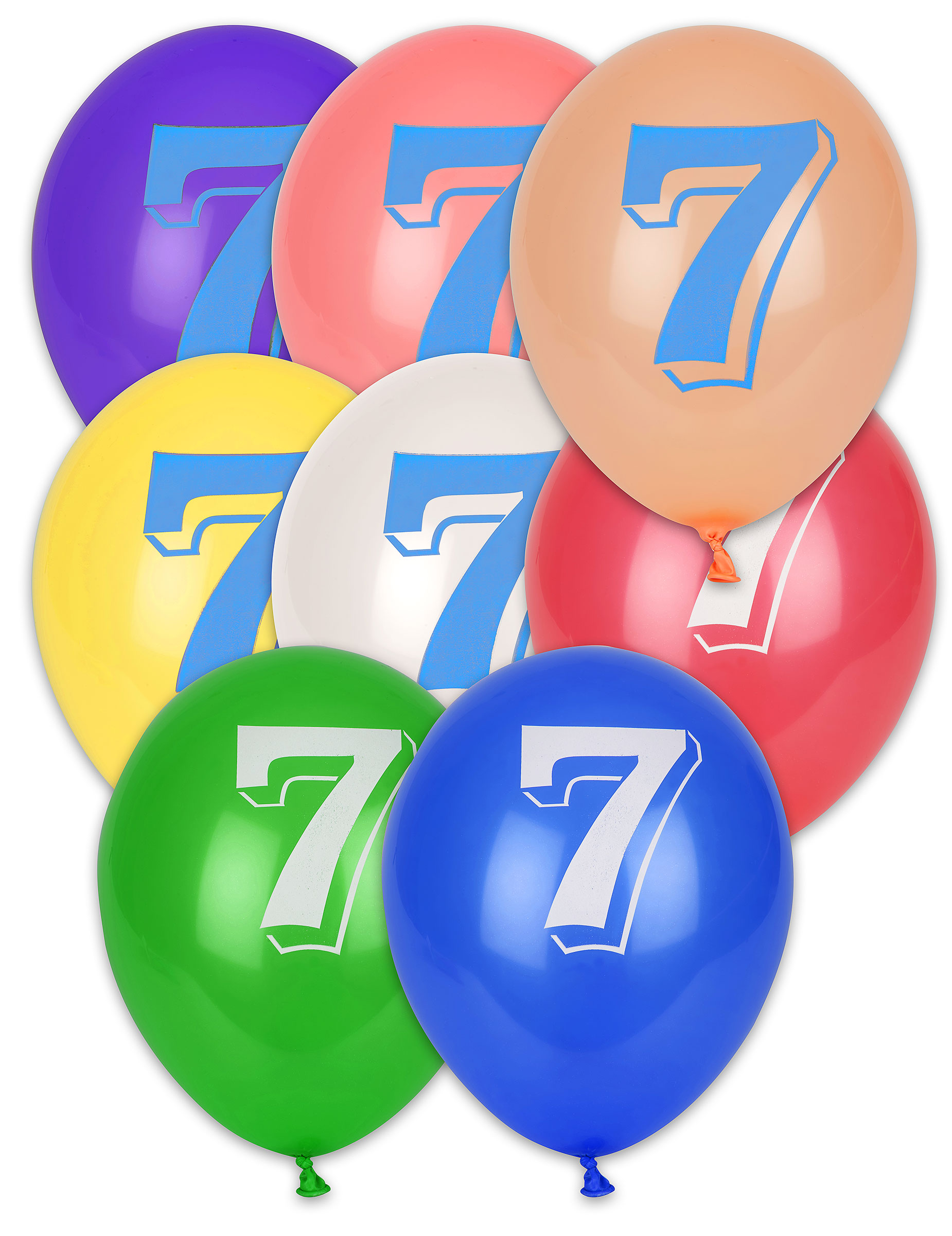 8 Ballons chiffre 7 multicolores 30 cm