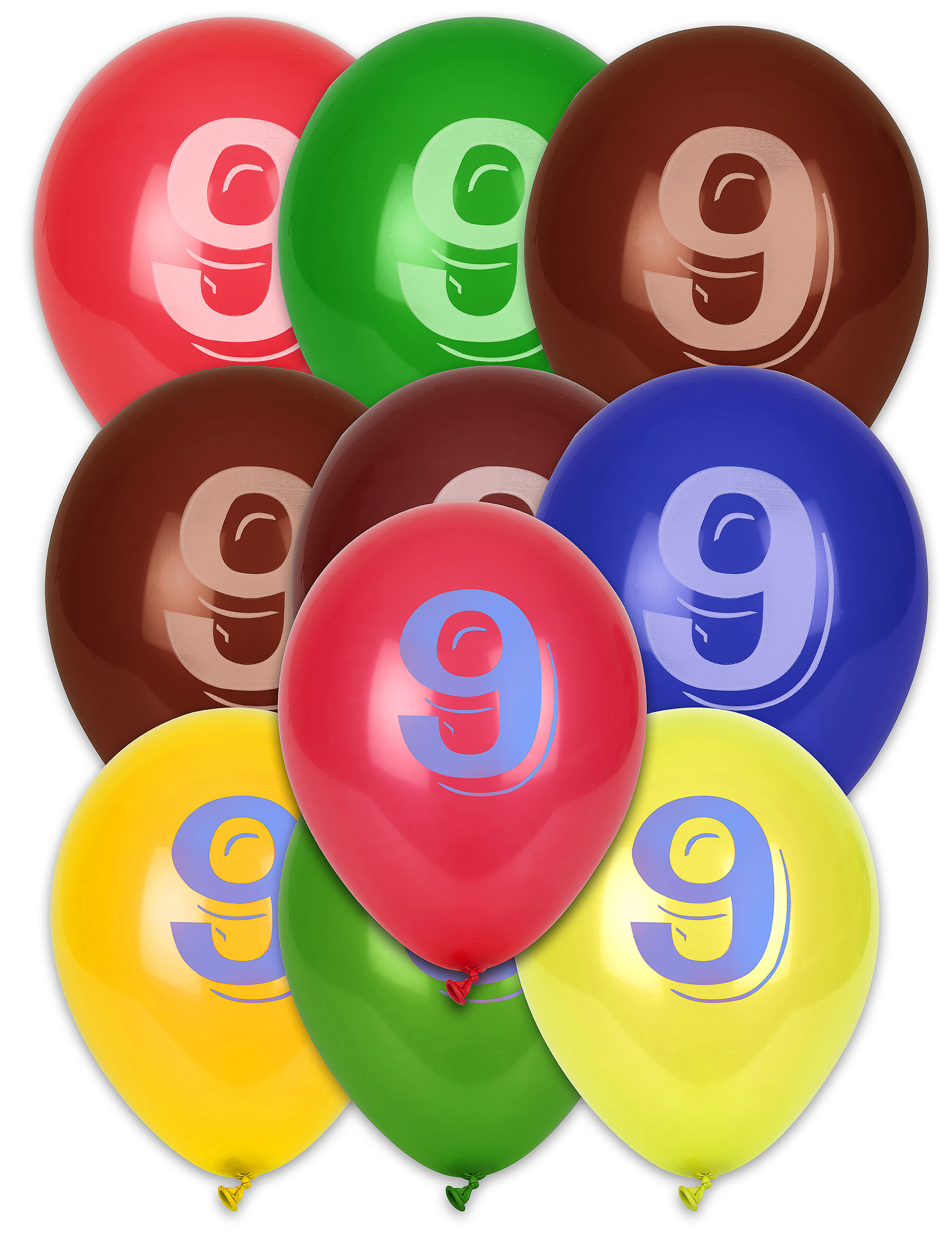 10 Ballons chiffre 9 multicolores 30 cm