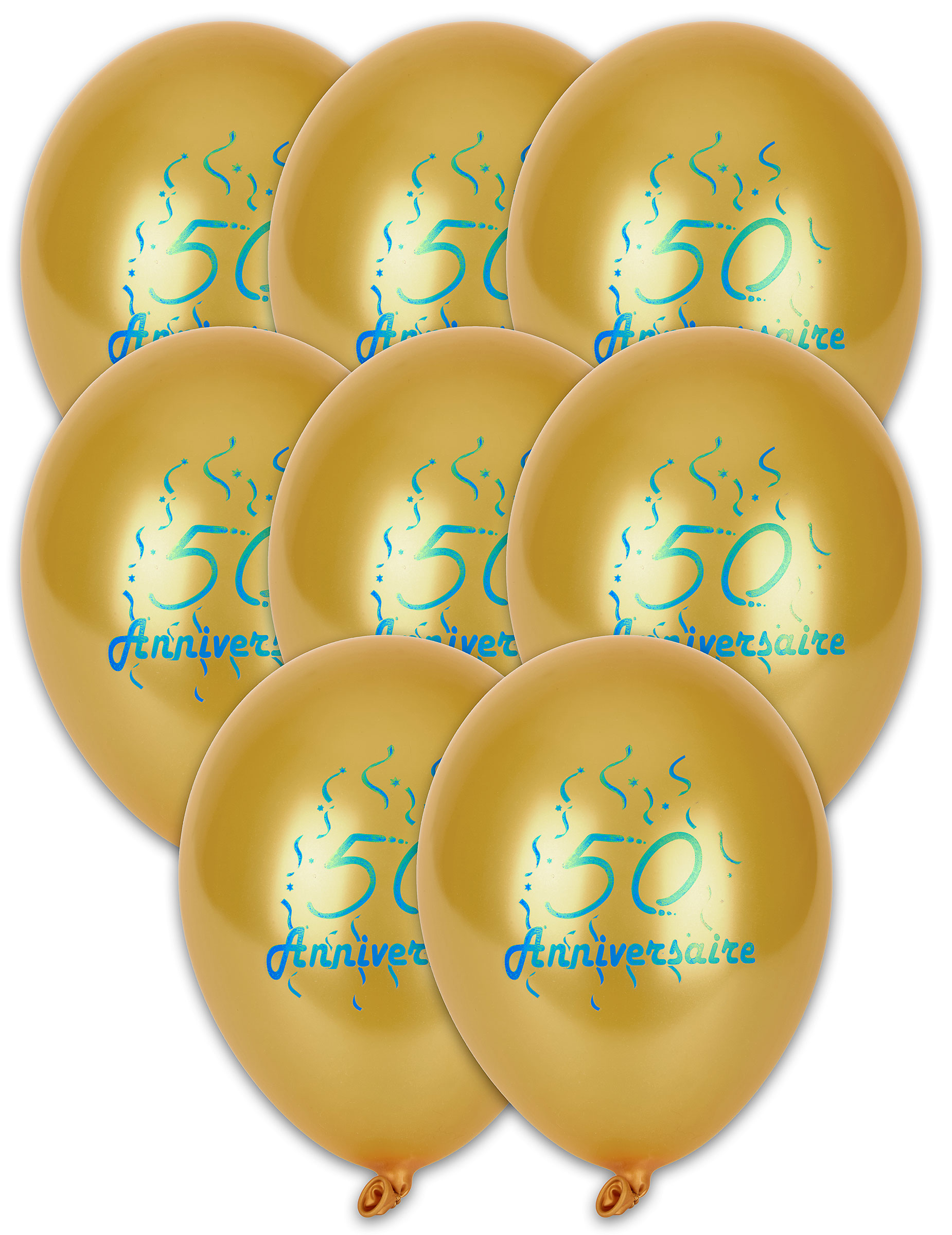 8 Ballons en latex dorés anniversaire 50 ans