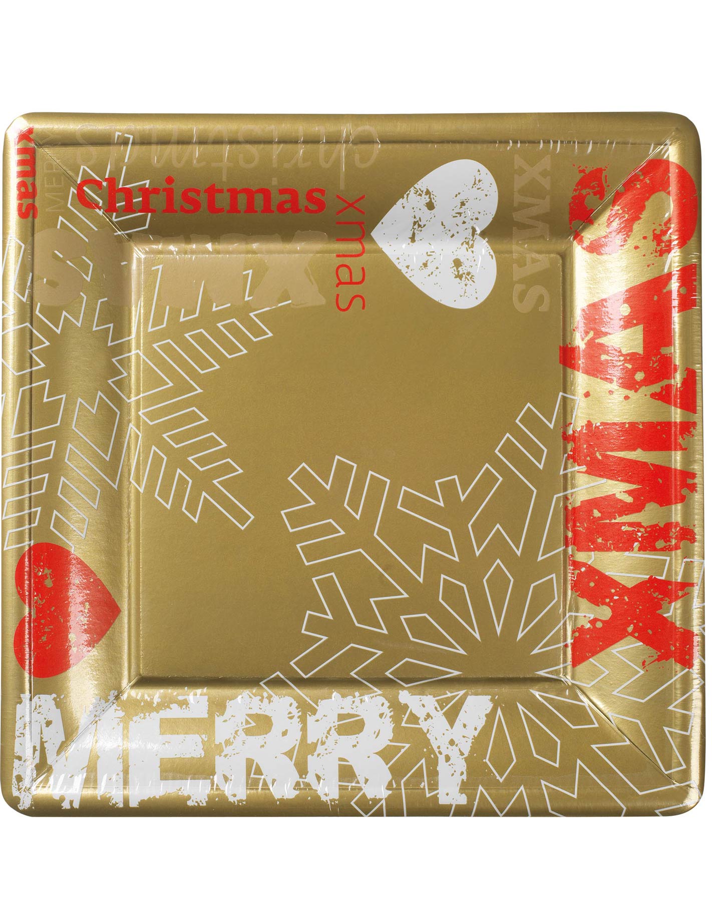 8 Grande assiettes carrée Noël Métallique 24 cm