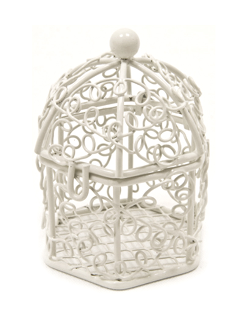Mini cage à oiseaux en métal blanche 5,5 x 4,5 cm