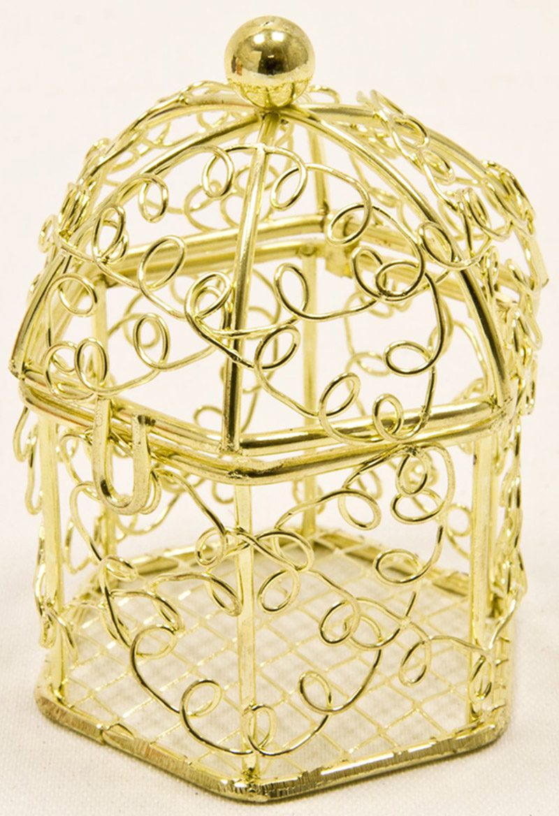 Mini cage à oiseaux en métal doré 5,5 x 4,5 cm