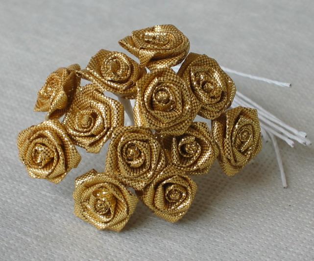 Sachet de 12 petites roses lurex or