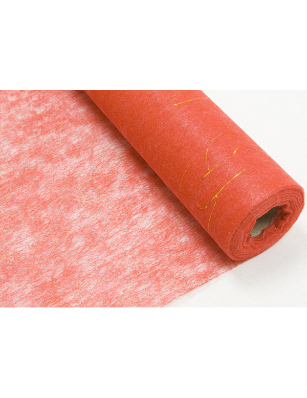 Chemin de table intissé rouge avec fils de lurex doré