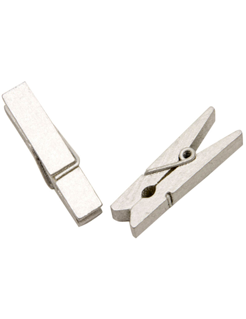 25 Pinces à linge en bois argentées 3,5 cm