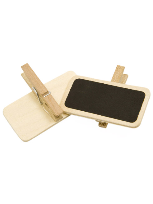 12 Mini ardoises sur pince en bois naturel 4 x 2 cm