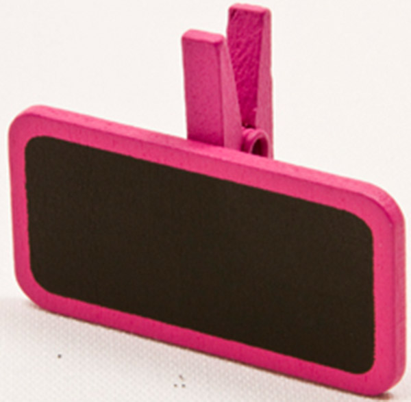 6 Pinces à linge avec une mini ardoise fuchsia 4 x 2 cm