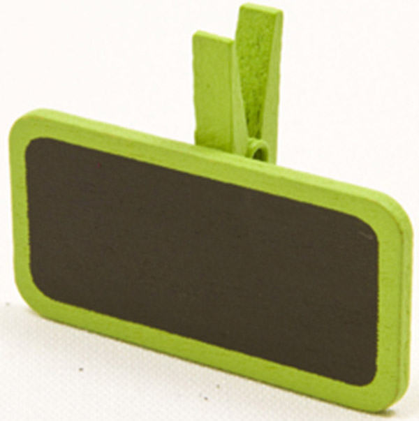 6 Pinces à linge avec une mini ardoise vertes 4 x 2 cm